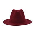 Elegant wine red wide-brimmed wool felt fedora hat with a classic jazz style for unisex - One Size (58cm) / Burgundy