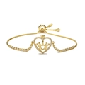 Gold adjustable bracelet with heart crown charm and zircon accents on white background - Heart Crown Pendant