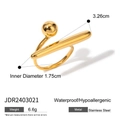 Modern minimalist golden stainless steel open ring with geometric bar and ball accent - Cylinder Embellished Geometric Ring-JDR2403021