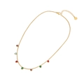 Golden necklace featuring colorful heart-shaped pendants with purple and green stones - 4# Multi-color Heart