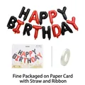 Red and black 16-inch HAPPY BIRTHDAY foil balloon set with 13 letters and ribbon - Black and Red Set