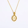 Goldene ovale Alphabet-Halskette D aus Edelstahl mit elegantem weißem Hintergrunddesign - Buchstabe D / Gold
