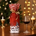 Christmas wine bottle bag with gnome patterns and festive decor on a cozy dinner table - Faceless Old Man Style / Red