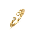 Golden bow ring with round white zircon and adjustable open band in polished metal - Sr21111301g / Opening Is Adjustable