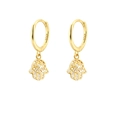 Hamsa Hand drop earrings in S925 sterling silver gold plating with zircon accents - Gold Hollow Hamsa