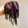 Elegant purple satin bow hair claw clip with black beaded tassels for women's updos - Grab Clip - Purple Bowknot - Black Tassel