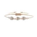 Bracciale cuore in ceramica fatto a mano per donna con cordino beige regolabile e perle - Perla Artificiale + Cuore Bianco in Ceramica