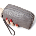 Gray snake pattern clutch with triple zippers and golden hardware wristlet strap - Gray
