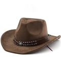 Classic dark brown suede cowboy hat with studded leather band and western style brim - M (56-58cm) / Coffee
