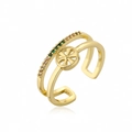 Anillo ajustable de doble capa bañado en oro 18K con sol central y circonitas - Rueda de Doble Capa con Circón de Color / Dorado