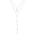Collana boho argento a due strati con turchese, perla d'acqua dolce e pendenti zirconi - Goccia a forma di Y a doppio strato / Argento