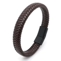 Men's vintage braided leather bracelet with black magnetic clasp on white background - Coffee with Black End