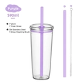 590ml purple Tritan straw cup set with matching lid and stainless steel cleaning brush - 590ml / Purple