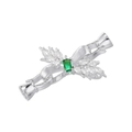 Détail d'un fermoir argenté avec gemme verte rectangulaire et zircons en forme de feuille - Platine avec Zircon Vert (VK215)