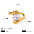 Détail d'une bague en acier inoxydable plaqué or 18K avec zircon blanc et dimensions - Ouvert Réglable / Style Zirconia Blanc (NB-R24349-WT)