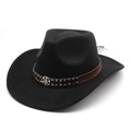 Classic black wool felt cowboy hat with brown leather band and silver metal studs - M (56-58cm) / Black