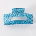 Translucent blue evil eye print hair claw clip in rectangular hollow design - C3-1-11 Blue White Shell Texture