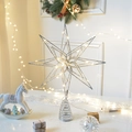 Lighted silver star Christmas tree topper with glitter finish and LED lights - Octagonal Flower Core Silver