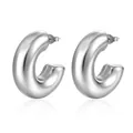 Close-up of chunky silver C-shape earrings with a high-polished mirror finish and butterfly backs - Chunky C-Shape Silver