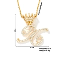 Gold crown letter necklace with sparkling zircons and adjustable 40+5cm chain for unisex wear - X Style (N00203J-G--X)