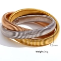 Chunky tricolor interlocking ribbed snake bone bangle in gold silver and rose gold - SZ04 3-Layer / Gold Steel Rose Gold