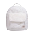 Lindo bolso mochila de felpa blanca para mujer con parche de buena suerte suave - Blanco