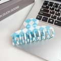 Sky blue and white checkerboard pattern hair claw clip made of glossy acrylic material - 9.5CM / Blue & White Checkerboard