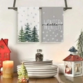 Christmas kitchen towels featuring green pine trees and winter hello snowflake patterns - Winter Pine and Snowflake Quote Style (MJBT66-55) / 2 Pieces/Pack (40*60cm) / White Grey Winter Combination