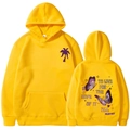 Sweat à capuche jaune vif avec imprimé papillon violet et palmier en polaire douce - S / Hauts / Jaune Slogan