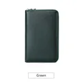 Army green RFID blocking leather zip wallet with premium pebble grain texture - Army Green