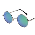 Retro round metal sunglasses with silver frame and blue-green gradient lenses - Silver Frame Green Reflective C7
