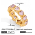 Gold stainless steel heart ring with pink zircon and hypoallergenic features - Heart Style (JDR0105006-PK-7) / Pink