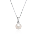 Elegante collana a V in argento sterling S925 con perla naturale e ciondolo in zirconia - Collana di perle di conchiglia / Argento 925
