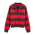 Jersey de punto polo a rayas de manga larga en rojo y marrón con puños acanalados - S / Rayas Marrón Rojo