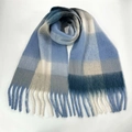 Thick winter scarf with blue, white, and grey plaid pattern and tassel fringe detail - 8# (Blue White Grey Plaid)