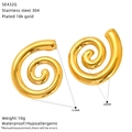 Technical specifications for gold 18k plated stainless steel leaf earrings with dimensions - Abstract Spiral Style (SE432G) / Gold