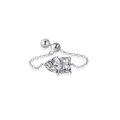 Anello regolabile a catena in argento S925 con cristalli a cuore e rettangolo - Aperto Regolabile / Placcato Platino Zircone Bianco