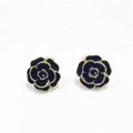 Elegant gold plated black enamel rose stud earrings with circular flower design for women - Black