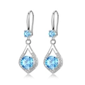 S925 silver hook earrings featuring double blue zircon stones in a teardrop frame - Blue Diamond Teardrop Zirconia Earrings Led-108
