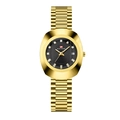 Gold quartz watch for men with black dial, diamond markers and date display - Women's - Black Dial Gold