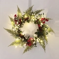 Christmas wreath with pine cones, red berries and warm LED lights for festive decor - Eucalyptus Red Berry Wreath (With LED Light)
