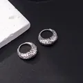 Silver hoop earrings featuring a hammered lava texture for a vintage industrial look - E-084---Platinum