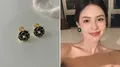 French vintage black camellia clip-on earrings with pearl and gold metal trim - Classic Black Camellia