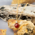 Élégant collier à chaîne en O plaqué or avec une pierre rouge ronde et un zircon - Rouge