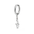 Detail of silver stainless steel hoop earring featuring a musical treble clef pendant - Musical Note