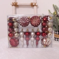 Christmas ornament set with red and gold balls in a transparent portable carry case - Red + Champagne