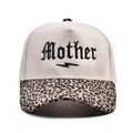 Gorra Mother bordada con visera de leopardo y corona de algodón blanco roto - Corona Beige con Borde de Leopardo Pequeño (Bordado Mother)