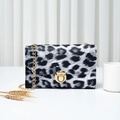Mini leopard print crossbody bag with black and white pattern and gold chain strap - Black and White Leopard Print