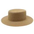 Dettaglio della trama intrecciata e del materiale del cappello di paglia estivo kaki - Taglia unica / Marrone