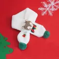 White plush Christmas scarf for kids featuring green pom-poms and a cute cartoon reindeer - Fox (White)